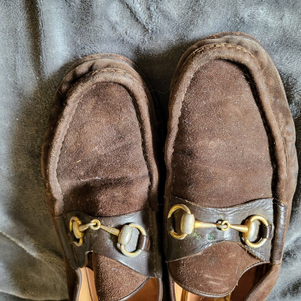 Vintage 1970's Gucci Men's  Leather Horsebit suede casual Loafers - Picture 2 of 9